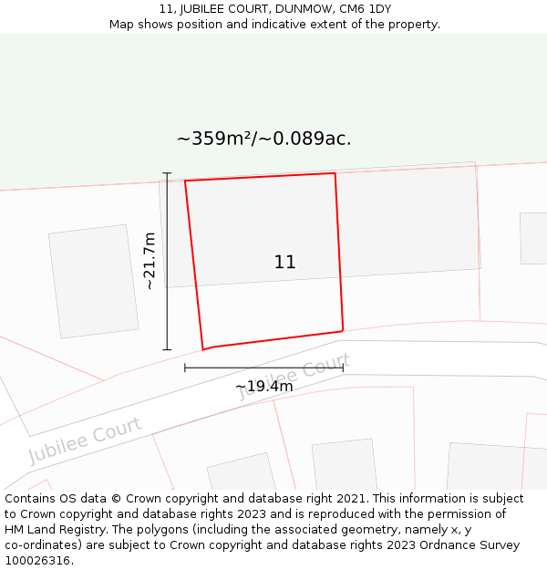 11, JUBILEE COURT, DUNMOW, CM6 1DY: Plot and title map