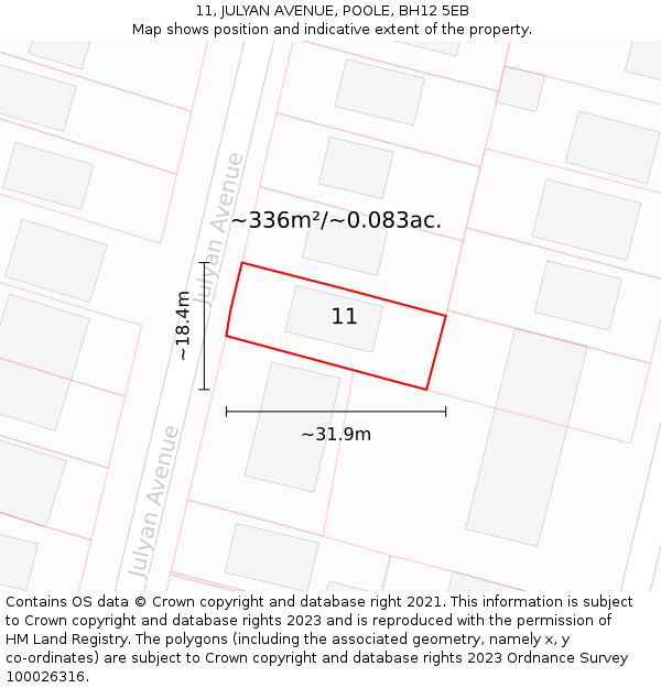 11, JULYAN AVENUE, POOLE, BH12 5EB: Plot and title map