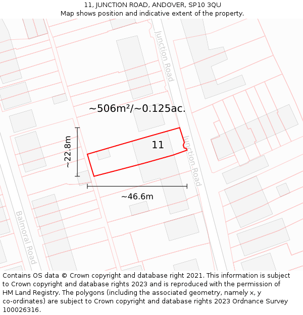 11, JUNCTION ROAD, ANDOVER, SP10 3QU: Plot and title map