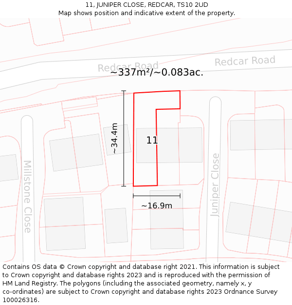 11, JUNIPER CLOSE, REDCAR, TS10 2UD: Plot and title map