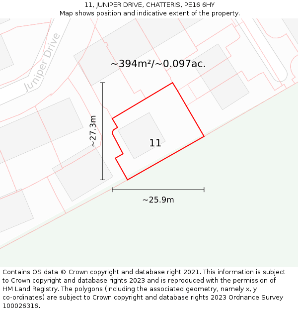 11, JUNIPER DRIVE, CHATTERIS, PE16 6HY: Plot and title map