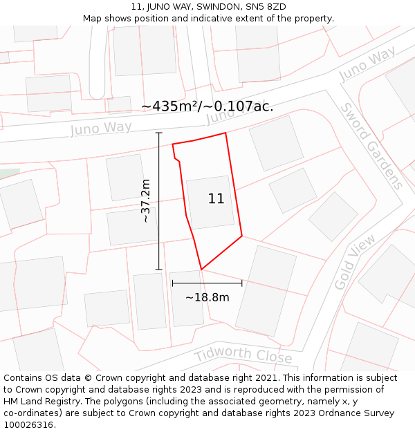 11, JUNO WAY, SWINDON, SN5 8ZD: Plot and title map