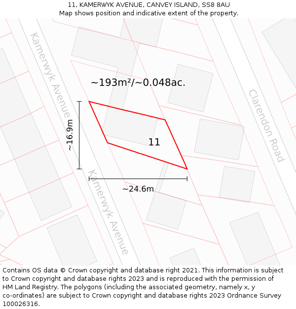 11, KAMERWYK AVENUE, CANVEY ISLAND, SS8 8AU: Plot and title map