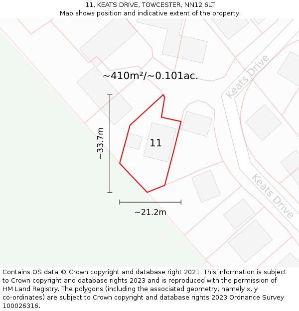 11, KEATS DRIVE, TOWCESTER, NN12 6LT: Plot and title map