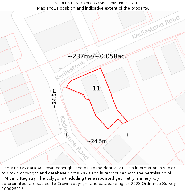 11, KEDLESTON ROAD, GRANTHAM, NG31 7FE: Plot and title map