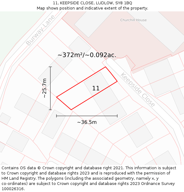 11, KEEPSIDE CLOSE, LUDLOW, SY8 1BQ: Plot and title map