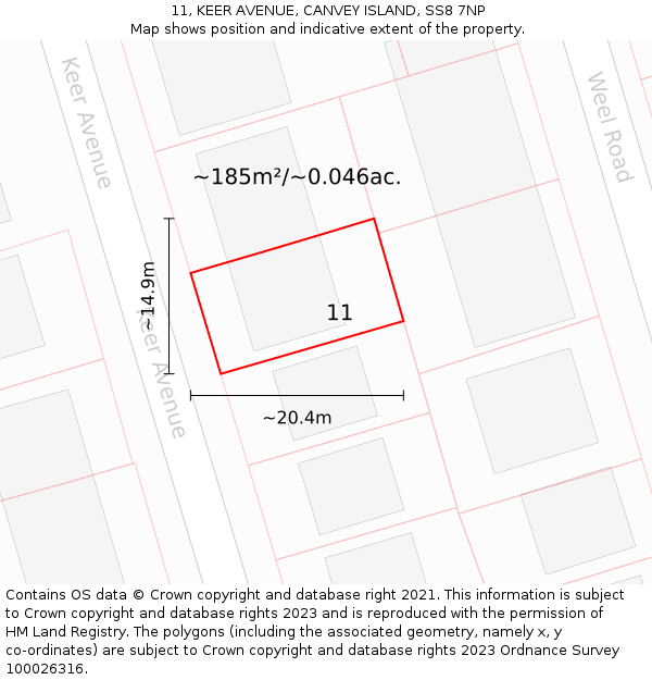 11, KEER AVENUE, CANVEY ISLAND, SS8 7NP: Plot and title map