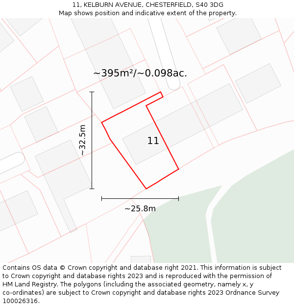 11, KELBURN AVENUE, CHESTERFIELD, S40 3DG: Plot and title map