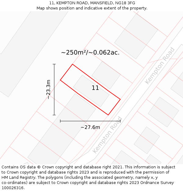 11, KEMPTON ROAD, MANSFIELD, NG18 3FG: Plot and title map