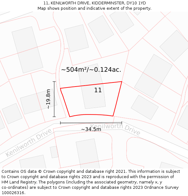 11, KENILWORTH DRIVE, KIDDERMINSTER, DY10 1YD: Plot and title map