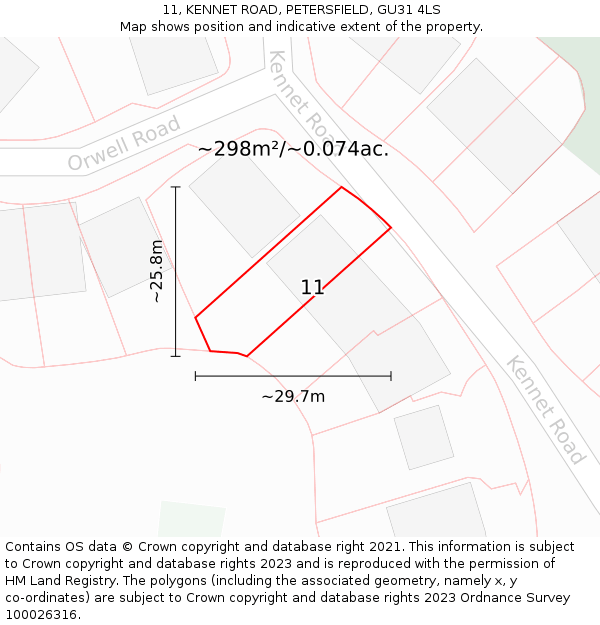 11, KENNET ROAD, PETERSFIELD, GU31 4LS: Plot and title map