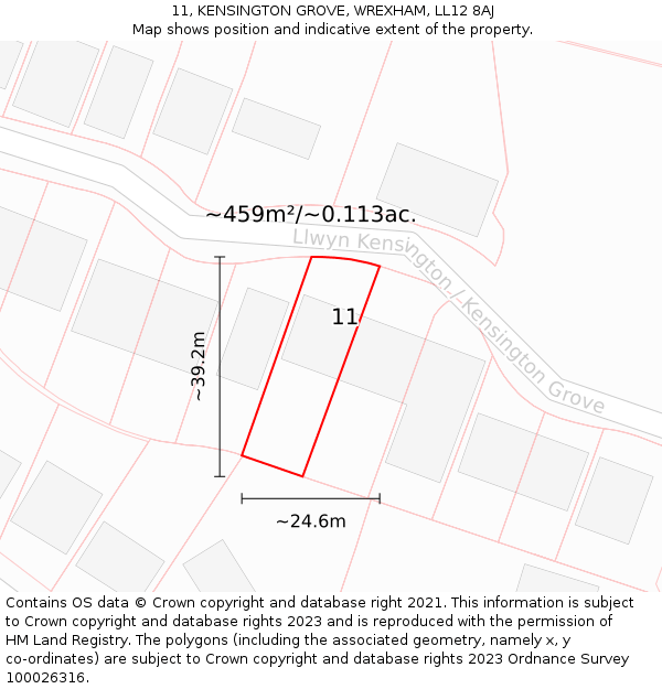 11, KENSINGTON GROVE, WREXHAM, LL12 8AJ: Plot and title map