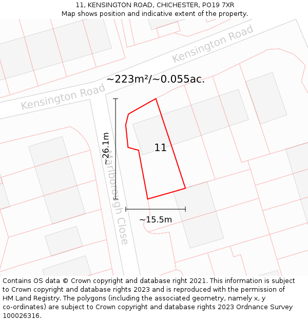 11, KENSINGTON ROAD, CHICHESTER, PO19 7XR: Plot and title map