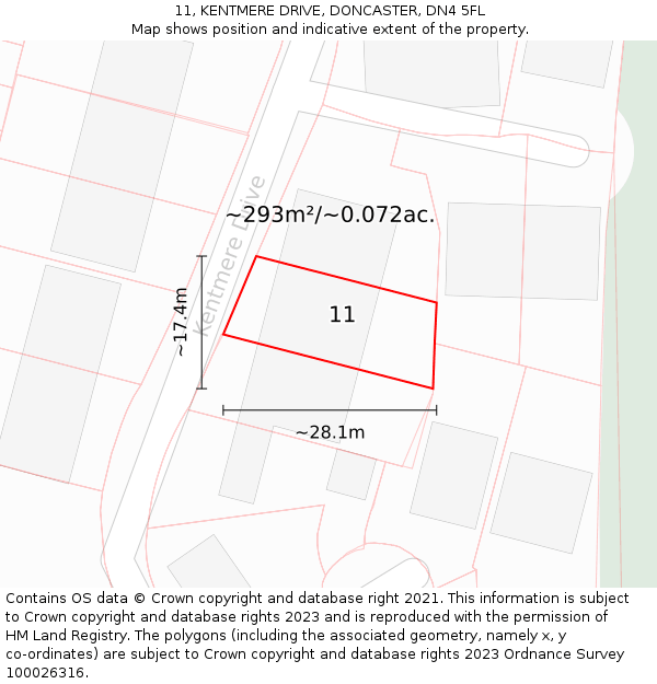 11, KENTMERE DRIVE, DONCASTER, DN4 5FL: Plot and title map