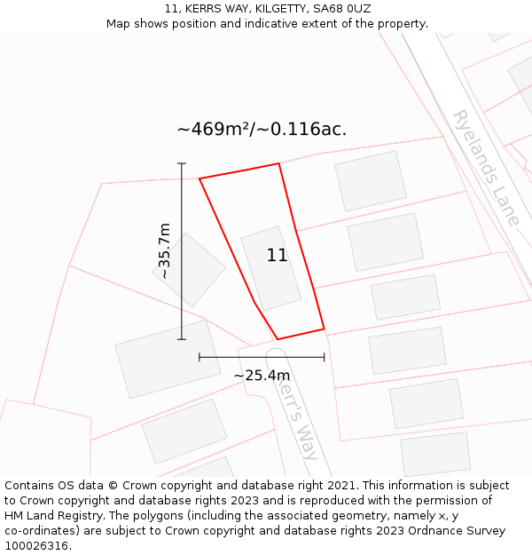 11, KERRS WAY, KILGETTY, SA68 0UZ: Plot and title map