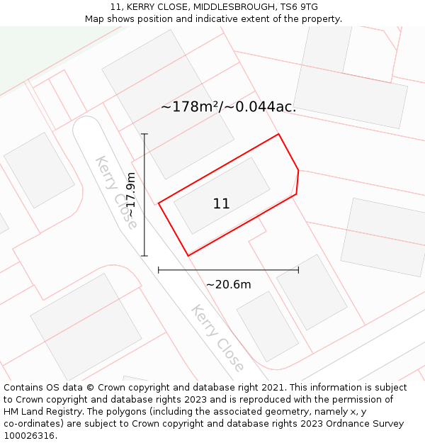 11, KERRY CLOSE, MIDDLESBROUGH, TS6 9TG: Plot and title map