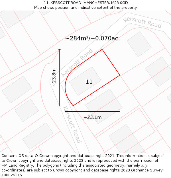 11, KERSCOTT ROAD, MANCHESTER, M23 0GD: Plot and title map