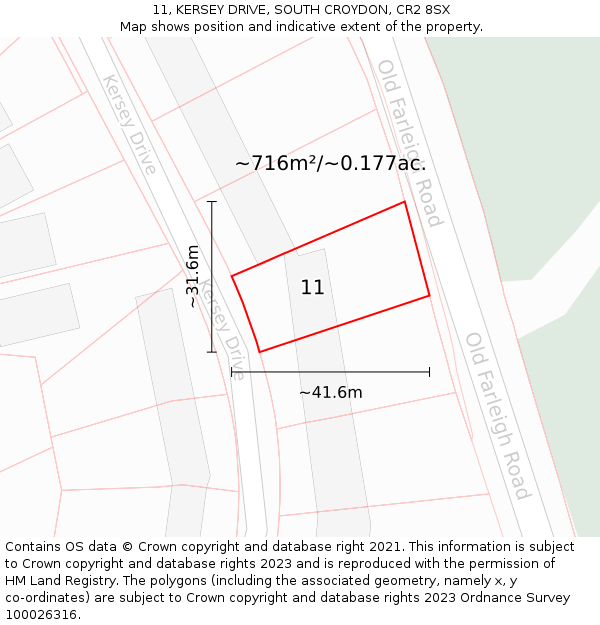11, KERSEY DRIVE, SOUTH CROYDON, CR2 8SX: Plot and title map
