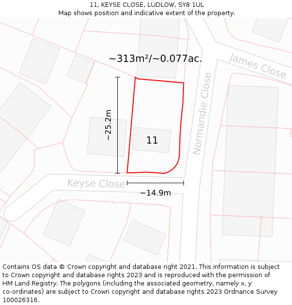 11, KEYSE CLOSE, LUDLOW, SY8 1UL: Plot and title map