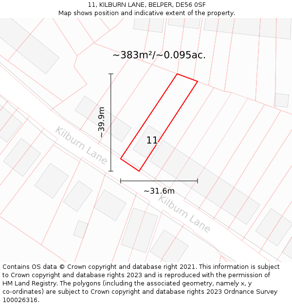 11, KILBURN LANE, BELPER, DE56 0SF: Plot and title map