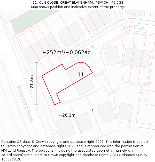 11, KILN CLOSE, GREAT BLAKENHAM, IPSWICH, IP6 0GS: Plot and title map