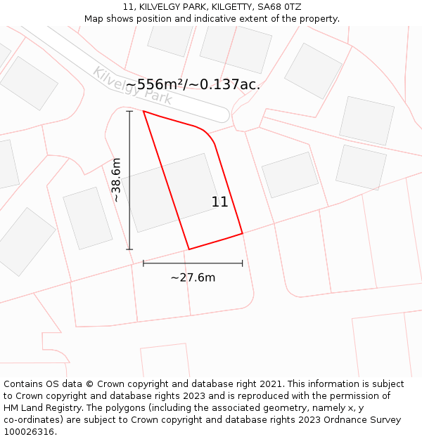 11, KILVELGY PARK, KILGETTY, SA68 0TZ: Plot and title map