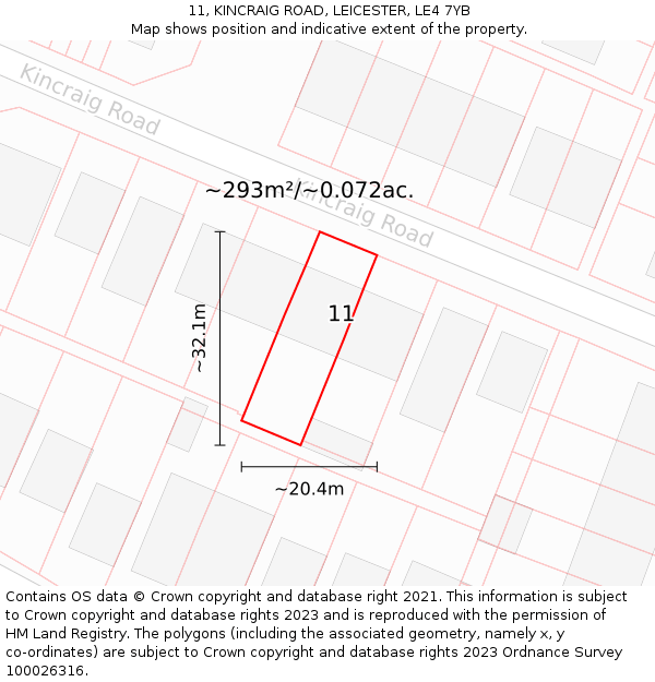 11, KINCRAIG ROAD, LEICESTER, LE4 7YB: Plot and title map