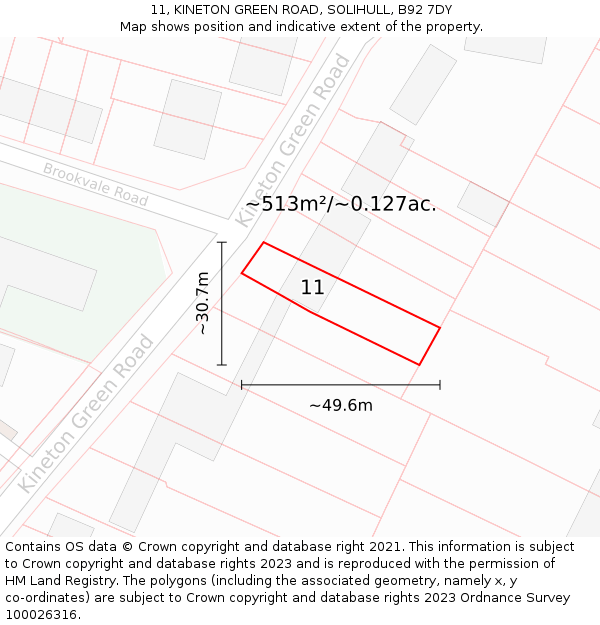 11, KINETON GREEN ROAD, SOLIHULL, B92 7DY: Plot and title map