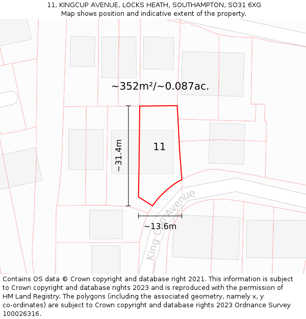 11, KINGCUP AVENUE, LOCKS HEATH, SOUTHAMPTON, SO31 6XG: Plot and title map