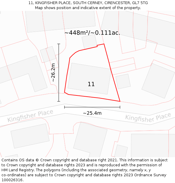 11, KINGFISHER PLACE, SOUTH CERNEY, CIRENCESTER, GL7 5TG: Plot and title map