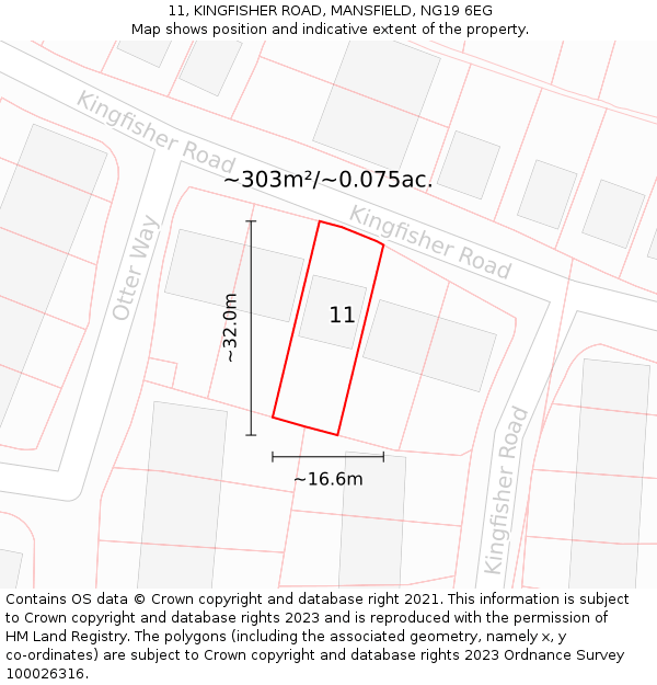 11, KINGFISHER ROAD, MANSFIELD, NG19 6EG: Plot and title map