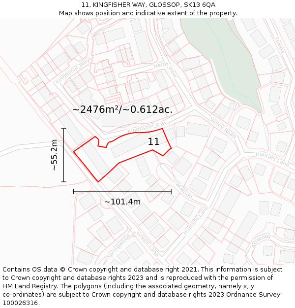 11, KINGFISHER WAY, GLOSSOP, SK13 6QA: Plot and title map