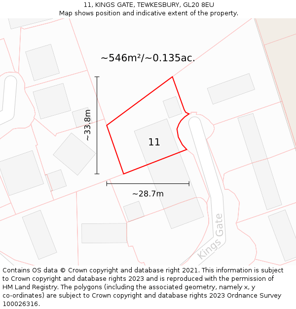 11, KINGS GATE, TEWKESBURY, GL20 8EU: Plot and title map