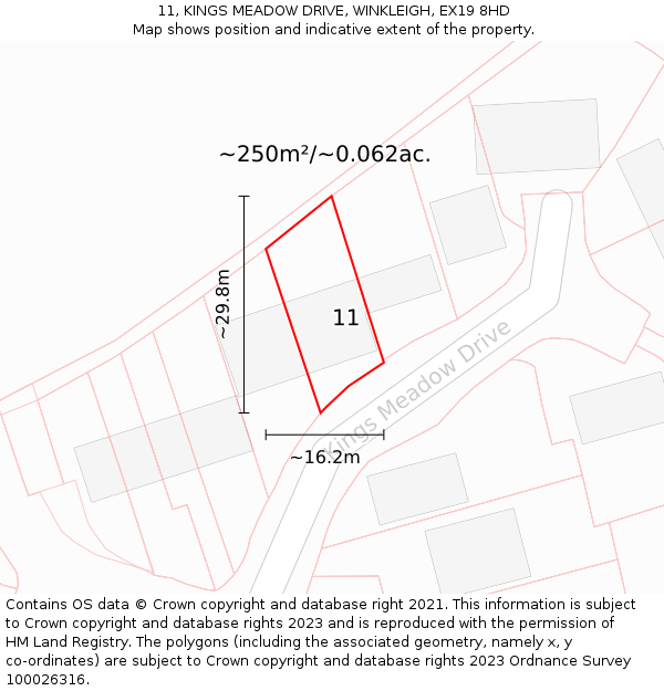 11, KINGS MEADOW DRIVE, WINKLEIGH, EX19 8HD: Plot and title map