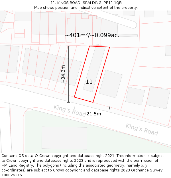 11, KINGS ROAD, SPALDING, PE11 1QB: Plot and title map