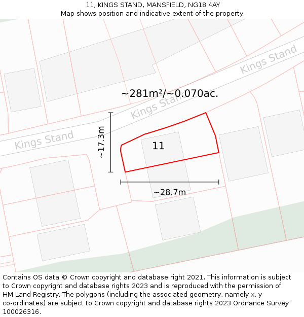 11, KINGS STAND, MANSFIELD, NG18 4AY: Plot and title map