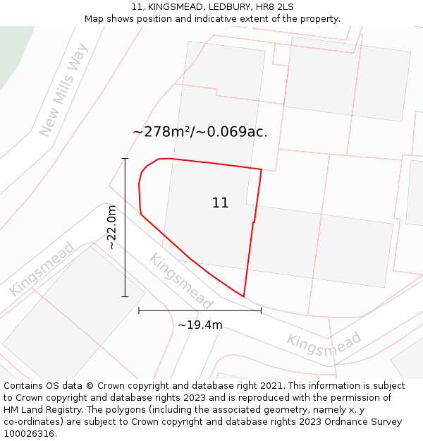 11, KINGSMEAD, LEDBURY, HR8 2LS: Plot and title map