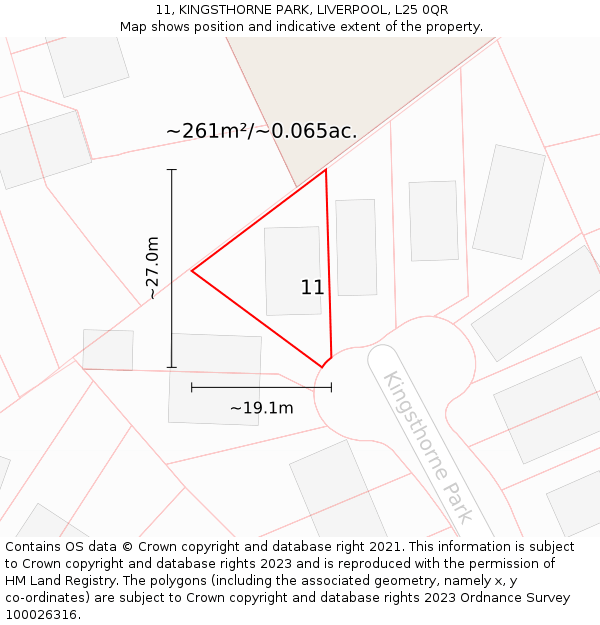 11, KINGSTHORNE PARK, LIVERPOOL, L25 0QR: Plot and title map
