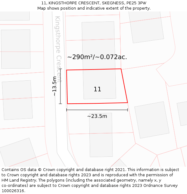 11, KINGSTHORPE CRESCENT, SKEGNESS, PE25 3PW: Plot and title map