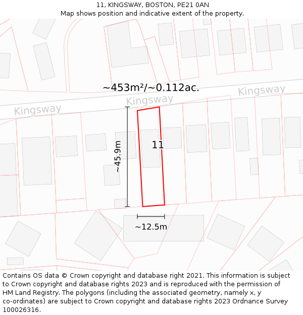 11, KINGSWAY, BOSTON, PE21 0AN: Plot and title map