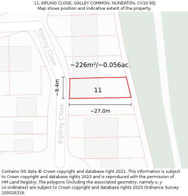 11, KIPLING CLOSE, GALLEY COMMON, NUNEATON, CV10 9SJ: Plot and title map