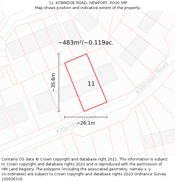11, KITBRIDGE ROAD, NEWPORT, PO30 5RF: Plot and title map