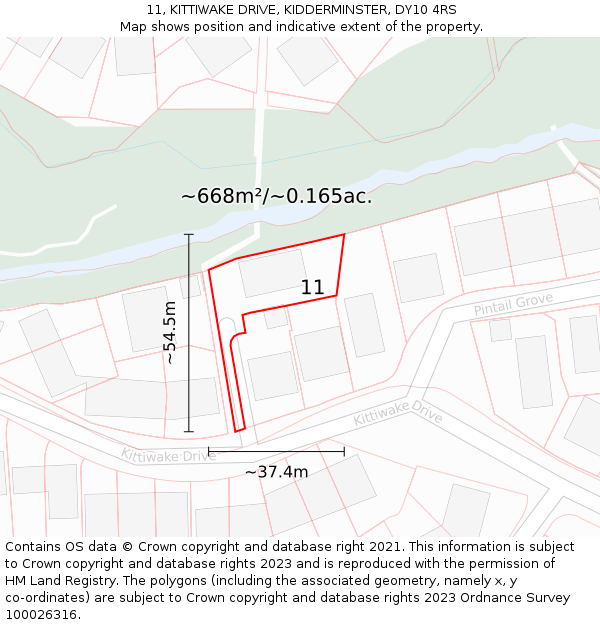 11, KITTIWAKE DRIVE, KIDDERMINSTER, DY10 4RS: Plot and title map