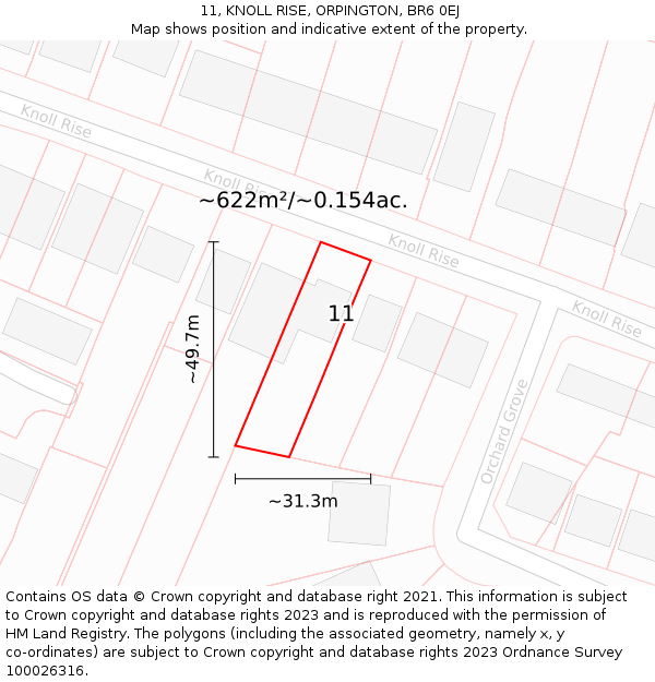 11, KNOLL RISE, ORPINGTON, BR6 0EJ: Plot and title map