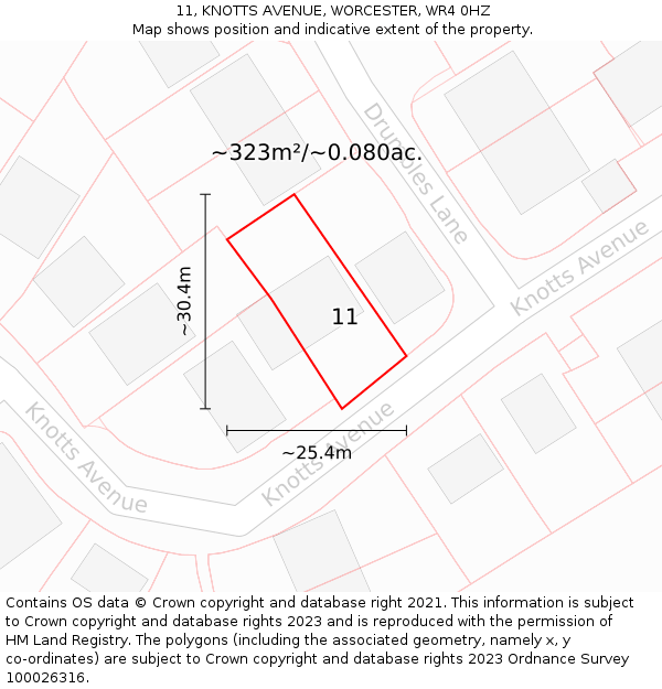 11, KNOTTS AVENUE, WORCESTER, WR4 0HZ: Plot and title map