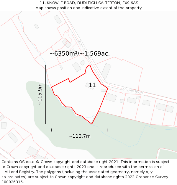 11, KNOWLE ROAD, BUDLEIGH SALTERTON, EX9 6AS: Plot and title map
