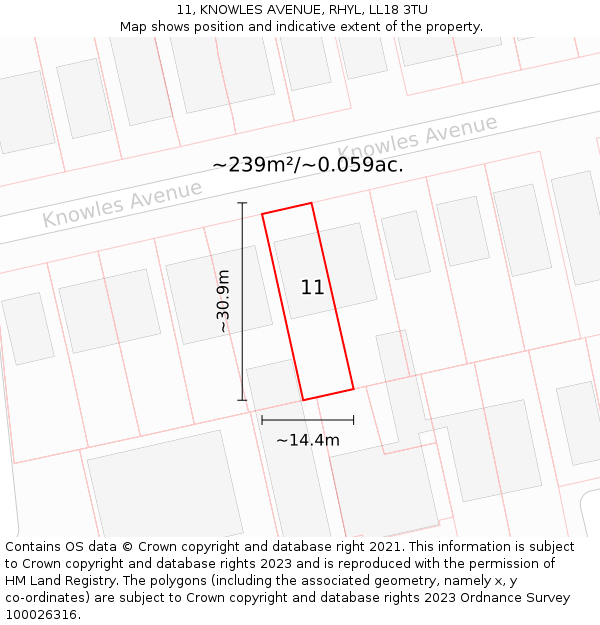 11, KNOWLES AVENUE, RHYL, LL18 3TU: Plot and title map