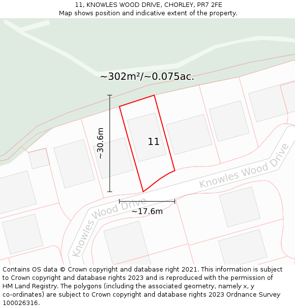11, KNOWLES WOOD DRIVE, CHORLEY, PR7 2FE: Plot and title map