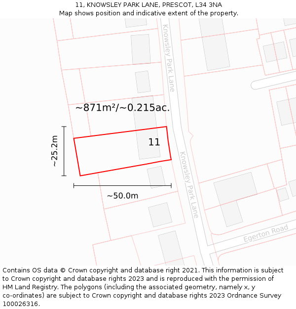 11, KNOWSLEY PARK LANE, PRESCOT, L34 3NA: Plot and title map