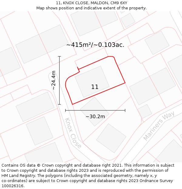 11, KNOX CLOSE, MALDON, CM9 6XY: Plot and title map